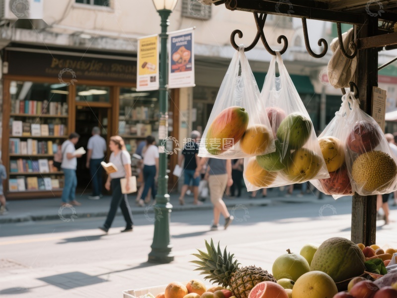 高清大图下载【趣麦麦图】街头水果摊与行人