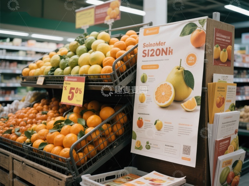 高清大图下载【趣麦麦图】超市水果区展示与促销海报