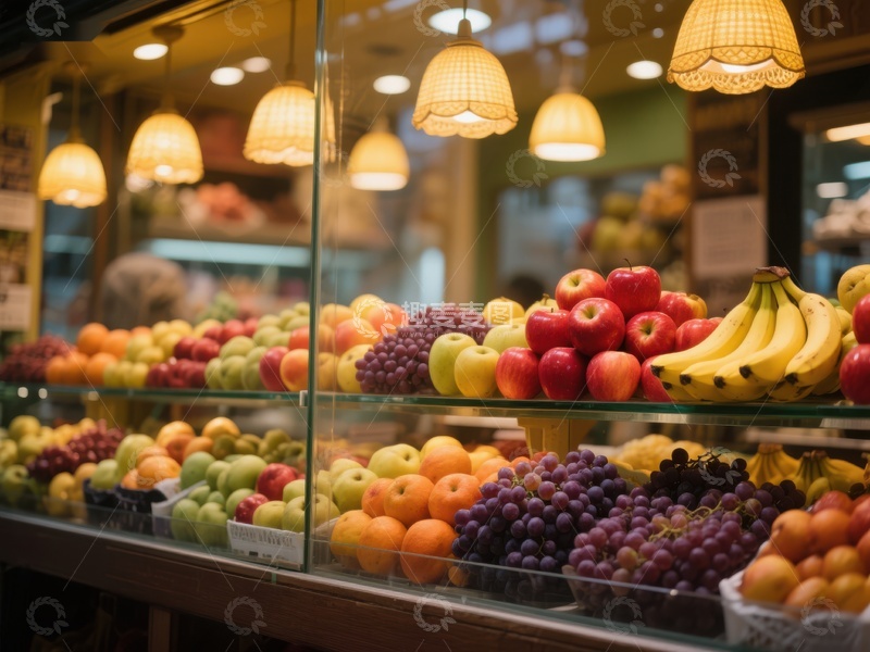 高清大图下载【趣麦麦图】水果店展示柜内的新鲜水果