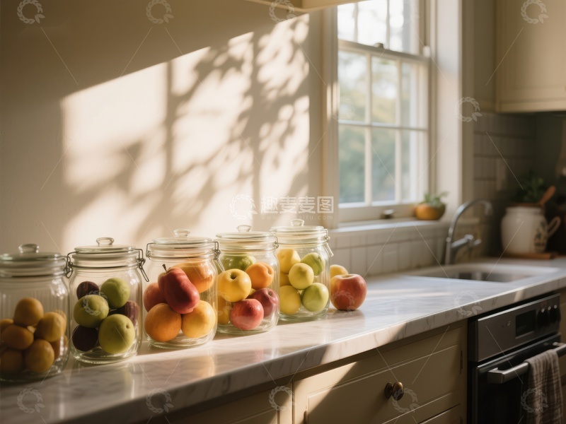 高清大图下载【趣麦麦图】厨房窗边的水果罐