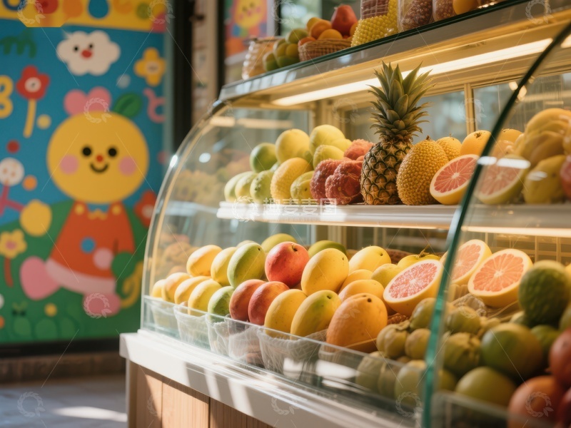 高清大图下载【趣麦麦图】水果展示柜内的多彩新鲜水果