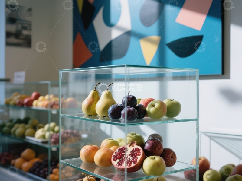 高清大图下载【趣麦麦图】玻璃展示柜中的新鲜水果