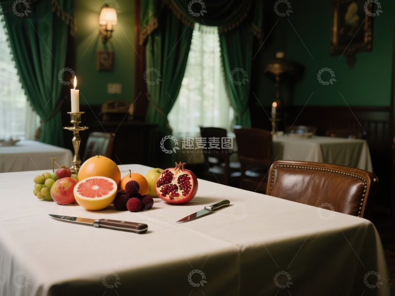 高清大图下载【趣麦麦图】复古餐厅内的水果静物