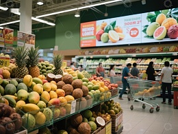 超市水果区，顾客选购商品