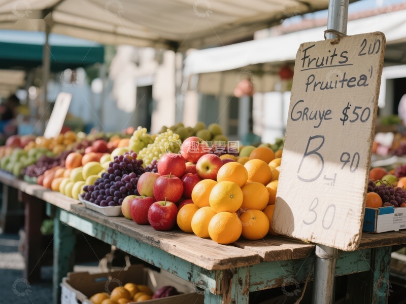 市场摊位上的新鲜水果展示
