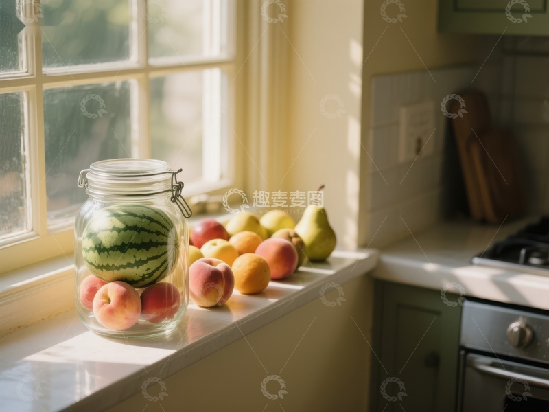 高清大图下载【趣麦麦图】窗台上的水果与阳光