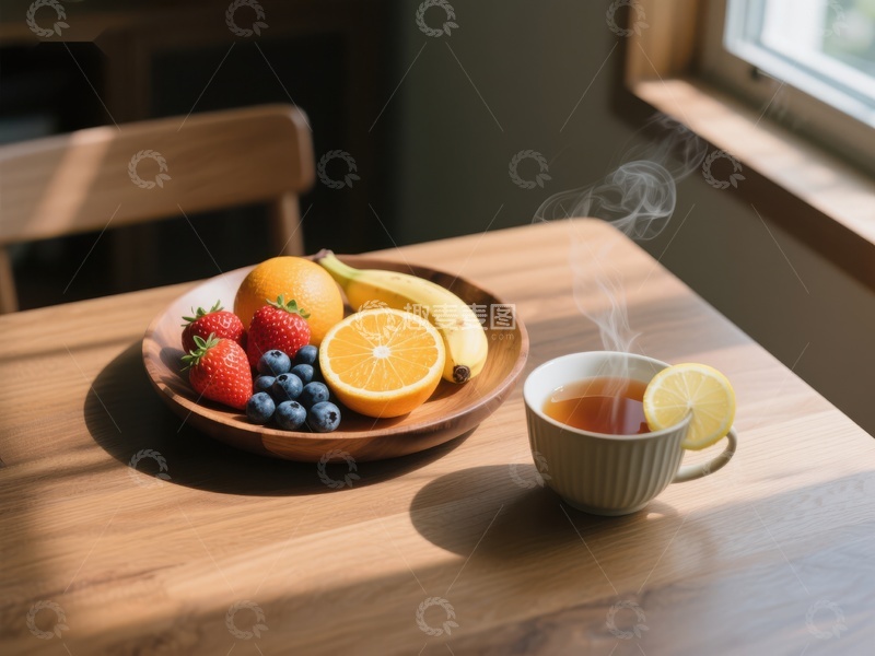 高清大图下载【趣麦麦图】早餐水果与热茶