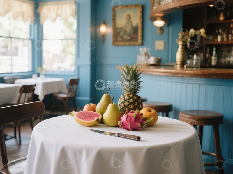 高清大图下载【趣麦麦图】餐厅桌上摆放的热带水果