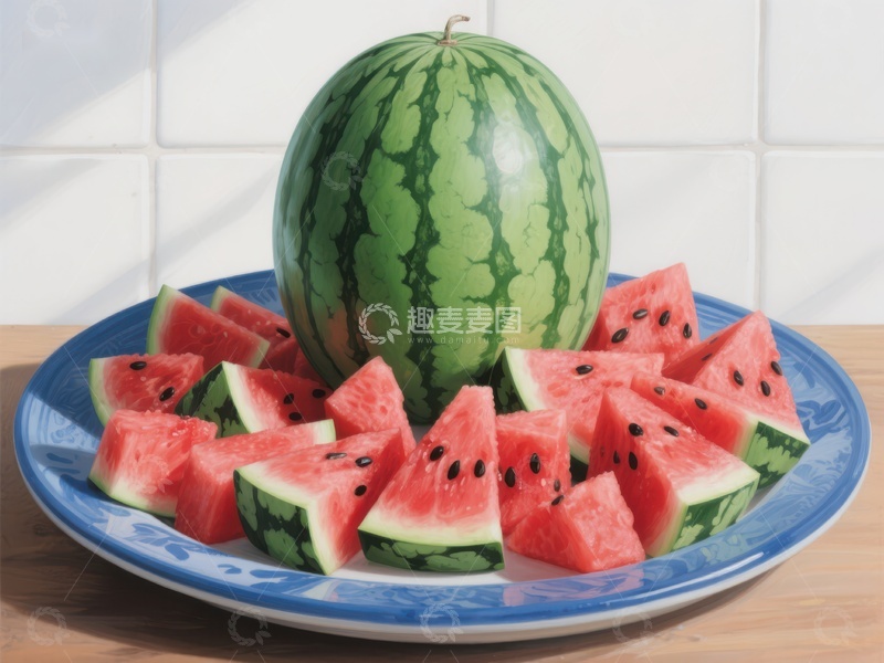 高清大图下载【趣麦麦图】切开的西瓜与整瓜摆盘