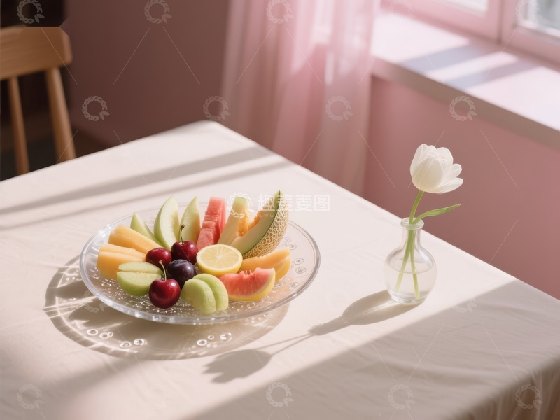 高清大图下载【趣麦麦图】水果拼盘与白花静物