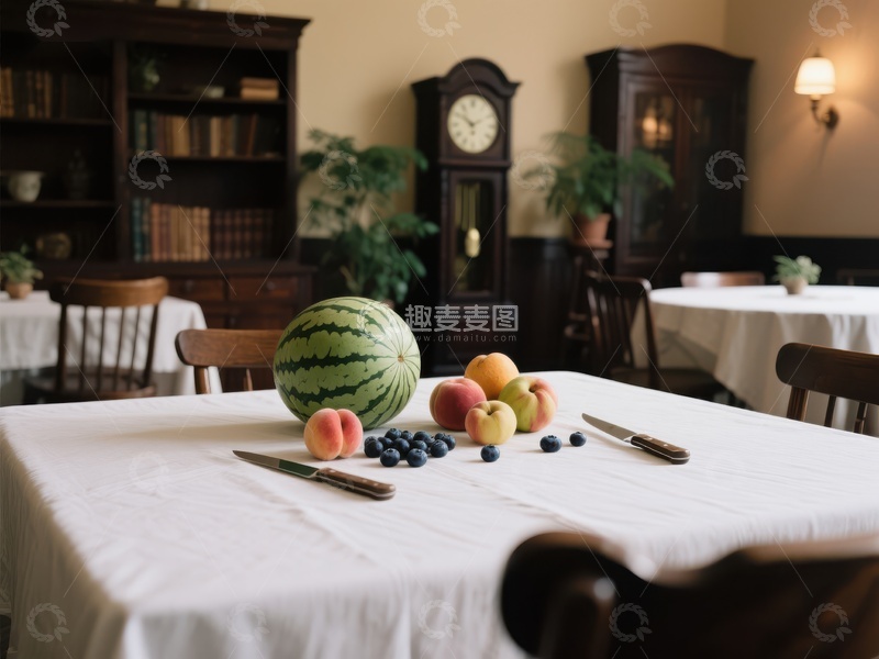 高清大图下载【趣麦麦图】餐桌上的西瓜与水果
