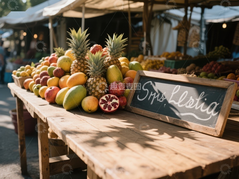 市场摊位上的新鲜水果展示
