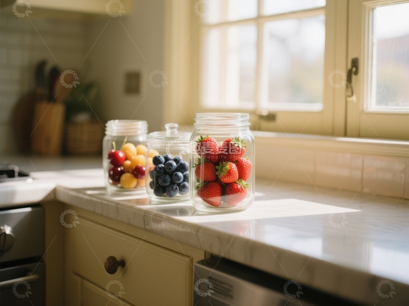 高清大图下载【趣麦麦图】厨房窗边的水果罐