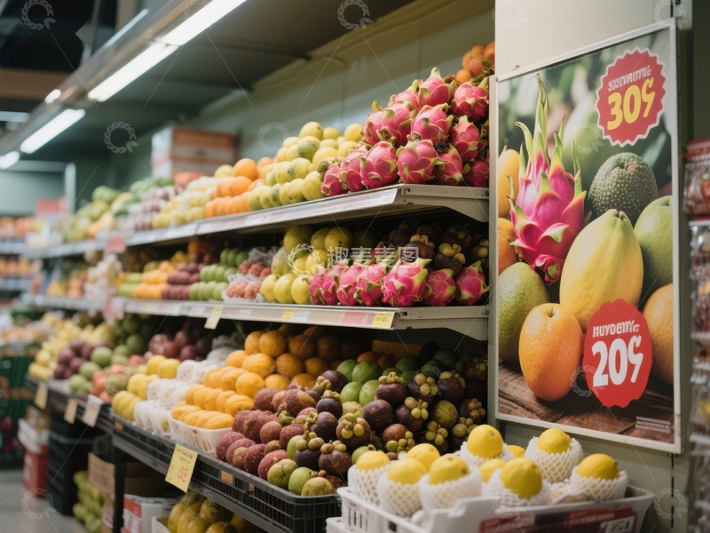 高清大图下载【趣麦麦图】超市水果区陈列与促销广告