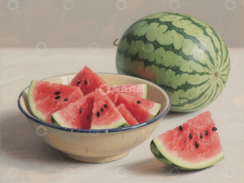 高清大图下载【趣麦麦图】西瓜切片与整瓜静物图