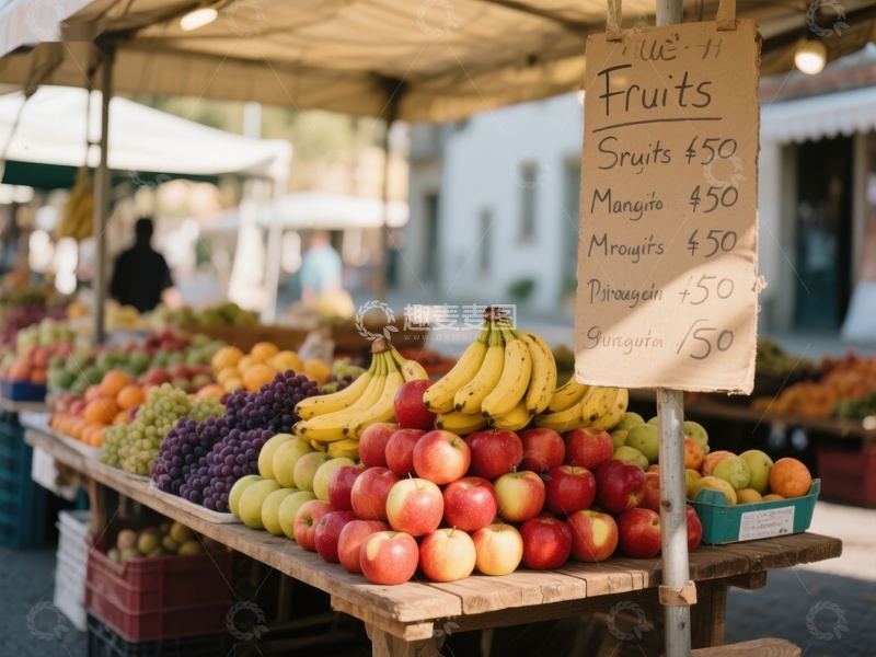市场摊位展示新鲜水果