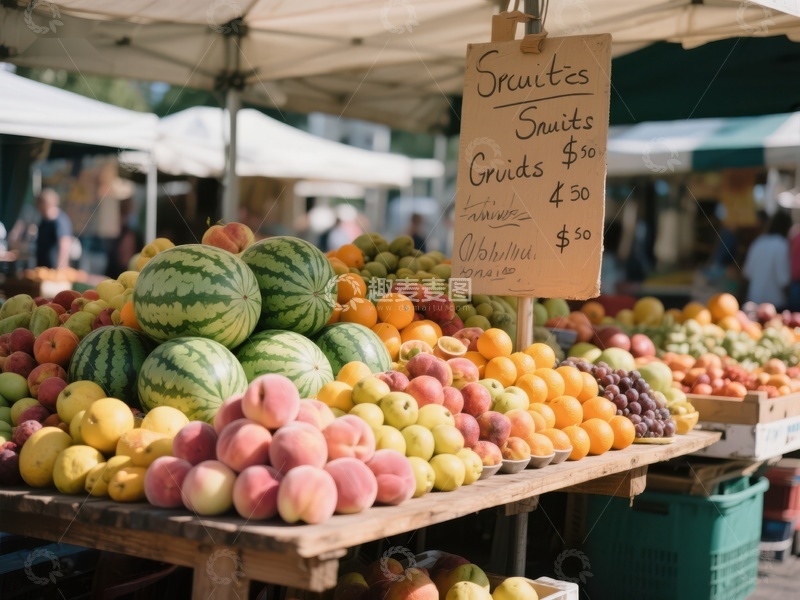 市场摊位展示新鲜水果