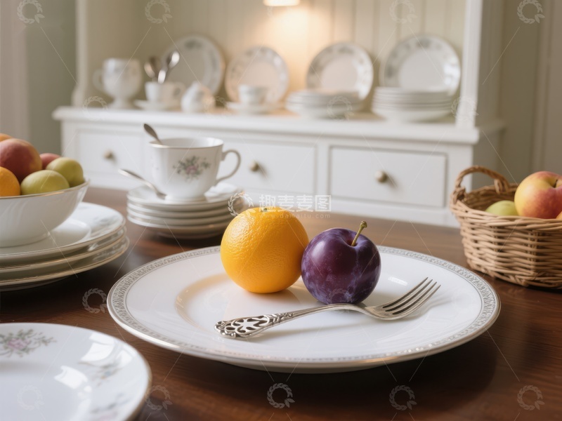 高清大图下载【趣麦麦图】精致餐桌上的水果与餐具
