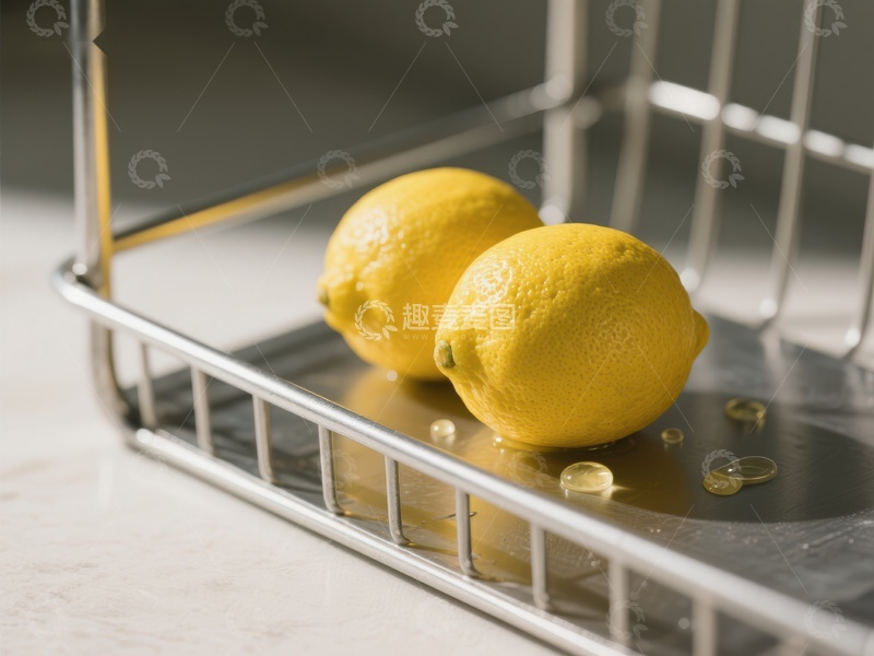 高清大图下载【趣麦麦图】金属篮中的两个新鲜柠檬