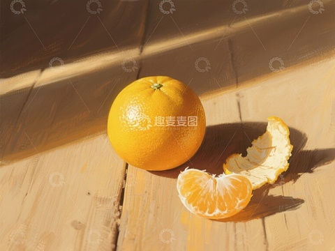 阳光下的橙子与果皮