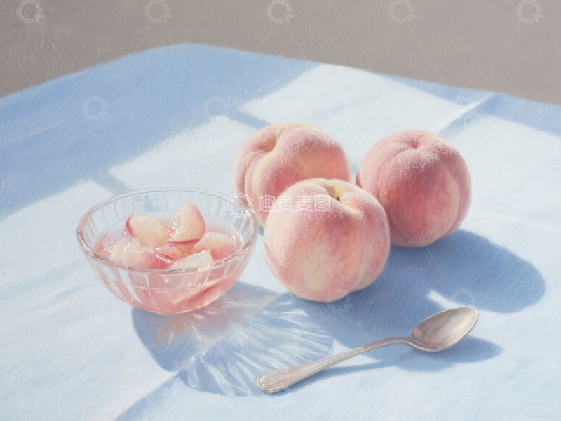 高清大图下载【趣麦麦图】桃子与果碗静物画