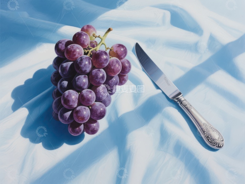 高清大图下载【趣麦麦图】葡萄与刀具的静物组合