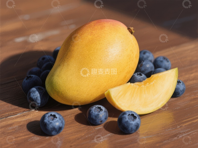 高清大图下载【趣麦麦图】芒果与蓝莓的色彩碰撞