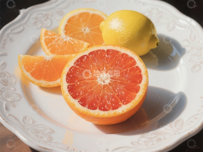 高清大图下载【趣麦麦图】柑橘切片与柠檬的静物
