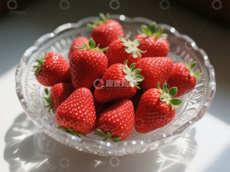 高清大图下载【趣麦麦图】玻璃碗中的新鲜草莓