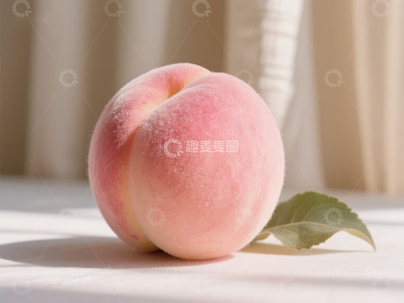 高清大图下载【趣麦麦图】新鲜桃子与绿叶静物图