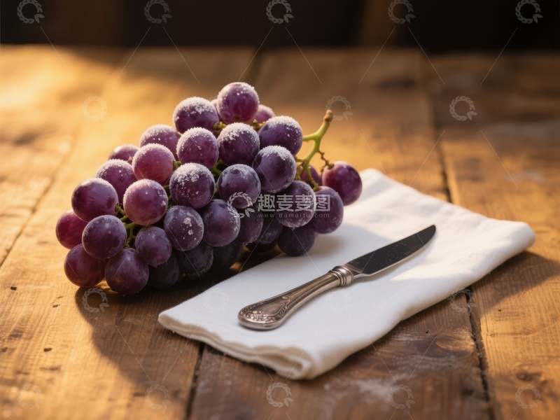 高清大图下载【趣麦麦图】新鲜葡萄与刀具静物图