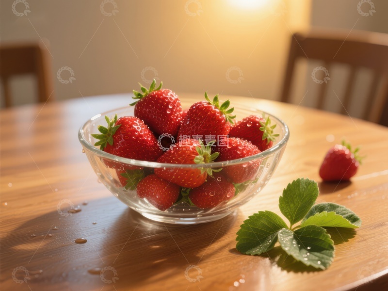 高清大图下载【趣麦麦图】新鲜草莓盛于玻璃碗中