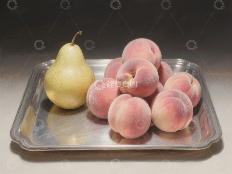 高清大图下载【趣麦麦图】银盘上的桃子与梨