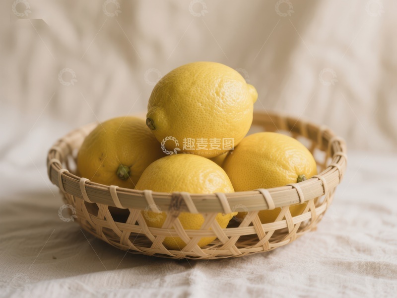 高清大图下载【趣麦麦图】竹篮中的新鲜柠檬