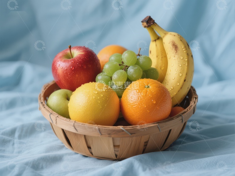 高清大图下载【趣麦麦图】新鲜水果篮，色彩缤纷