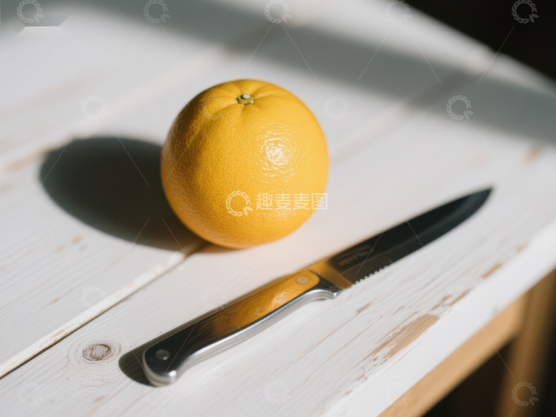 高清大图下载【趣麦麦图】橙子与刀具静置桌面