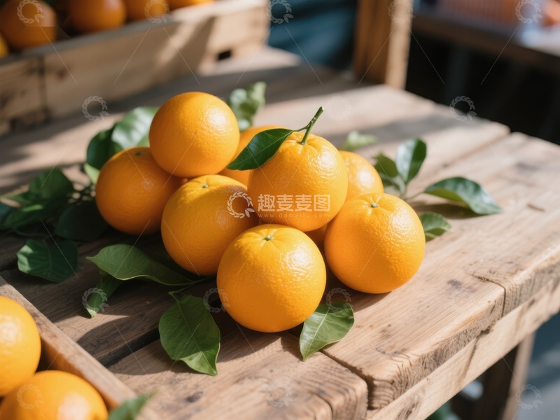 高清大图下载【趣麦麦图】新鲜橙子堆放在木质托盘上