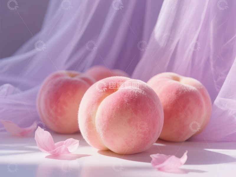 高清大图下载【趣麦麦图】柔和光影下的桃子与花瓣
