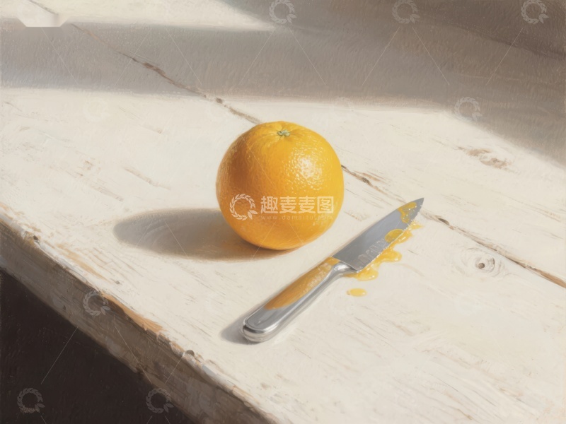 高清大图下载【趣麦麦图】橙子与刀具的静物组合