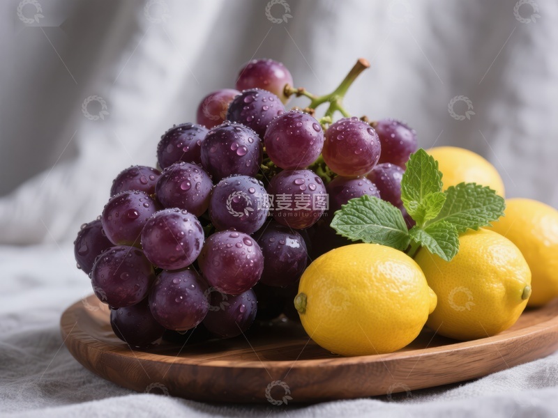 高清大图下载【趣麦麦图】新鲜葡萄与柠檬的静物组合