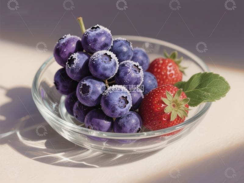 高清大图下载【趣麦麦图】玻璃碗中的蓝莓与草莓
