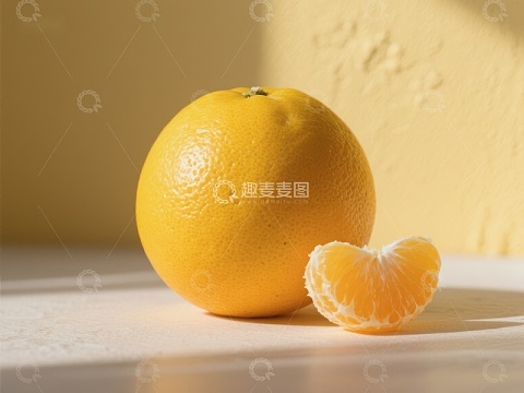 新鲜橙子与剥开的果瓣