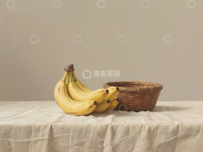 香蕉与编织篮静物摆放