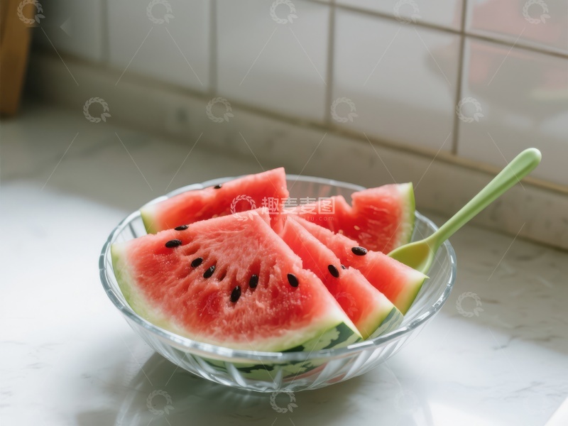 高清大图下载【趣麦麦图】-碗中切片西瓜，清新夏日美食