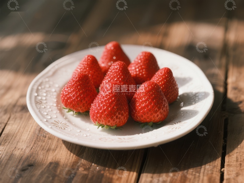 高清大图下载【趣麦麦图】新鲜草莓置于白色盘中