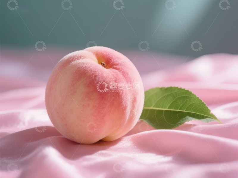 高清大图下载【趣麦麦图】新鲜桃子静置粉色布料上
