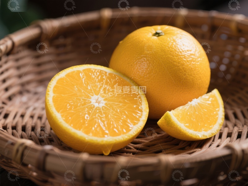 高清大图下载【趣麦麦图】新鲜橙子置于竹篮中