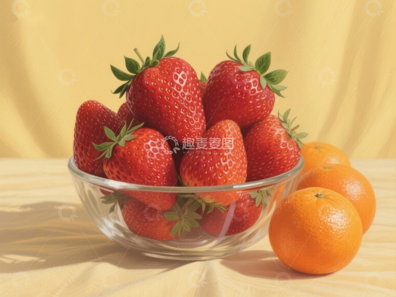 高清大图下载【趣麦麦图】草莓与橙子的静物组合