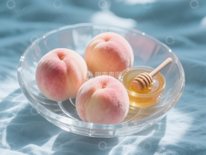 高清大图下载【趣麦麦图】桃子与蜂蜜的清新组合