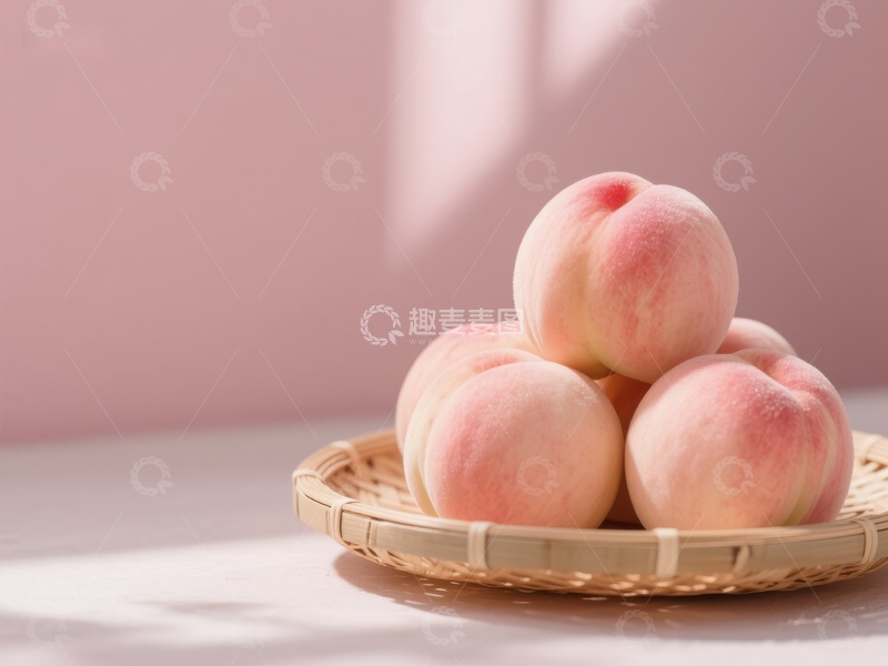 高清大图下载【趣麦麦图】竹篮中的新鲜桃子